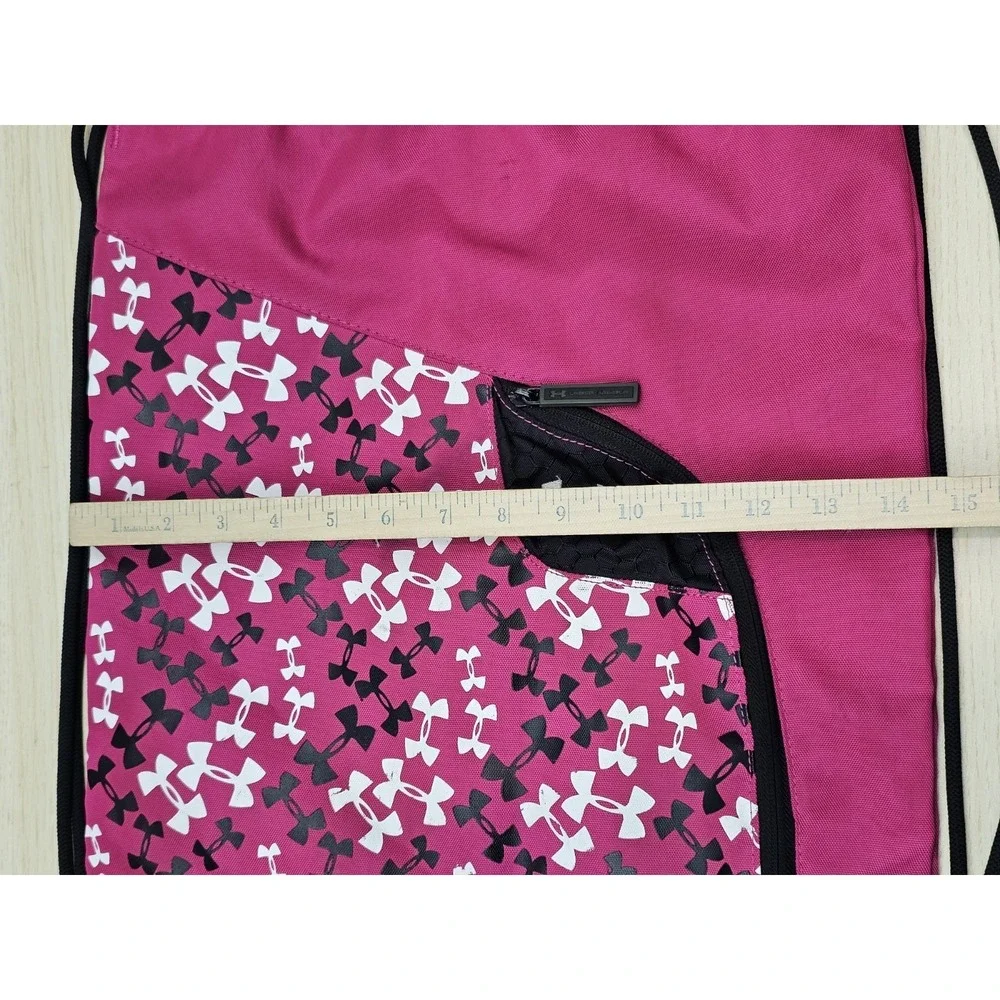 Under Armour Pink Drawstring Sackpack Gym Bag Backpack UA Logo Pattern Zip Pocke